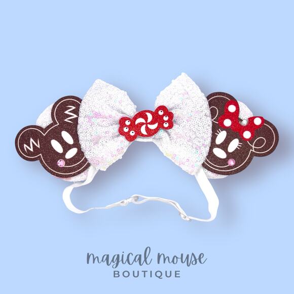 Gingerbread Cookie Elastic Minnie Ears | Disney-Inspired Adjustable Headband - Picture 1 of 5